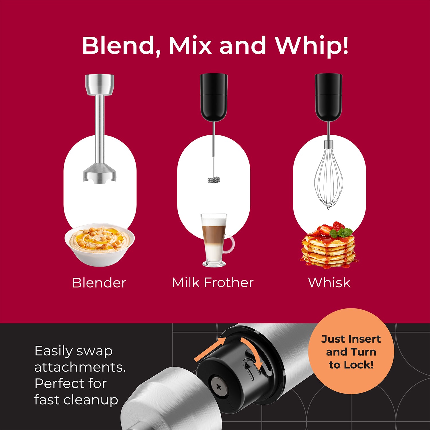 MuellerLiving Immersion Blender Stick with 3 Accessories